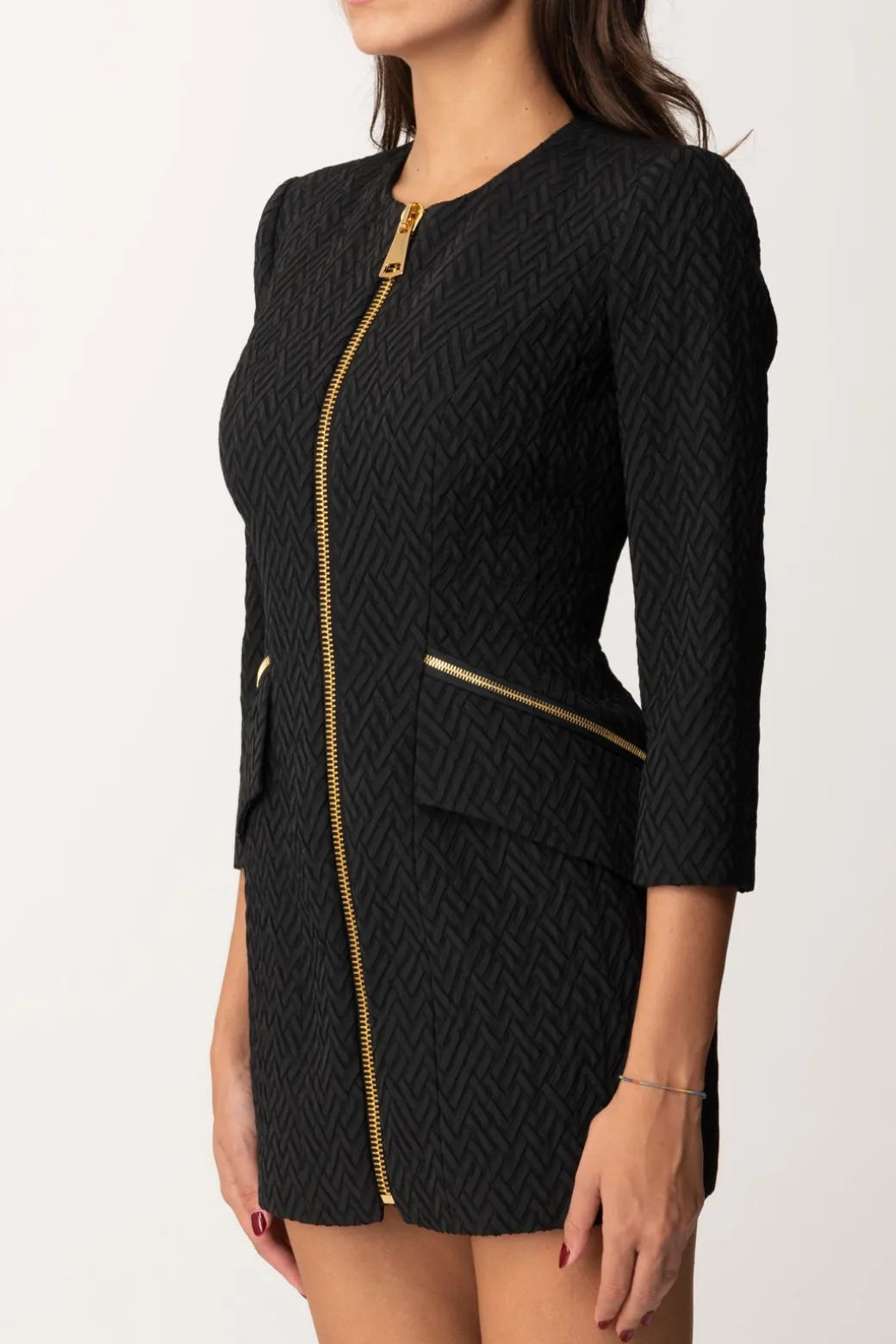 Elisabetta Franchi Mini Abito In Tweed a Resca con ZipNERO