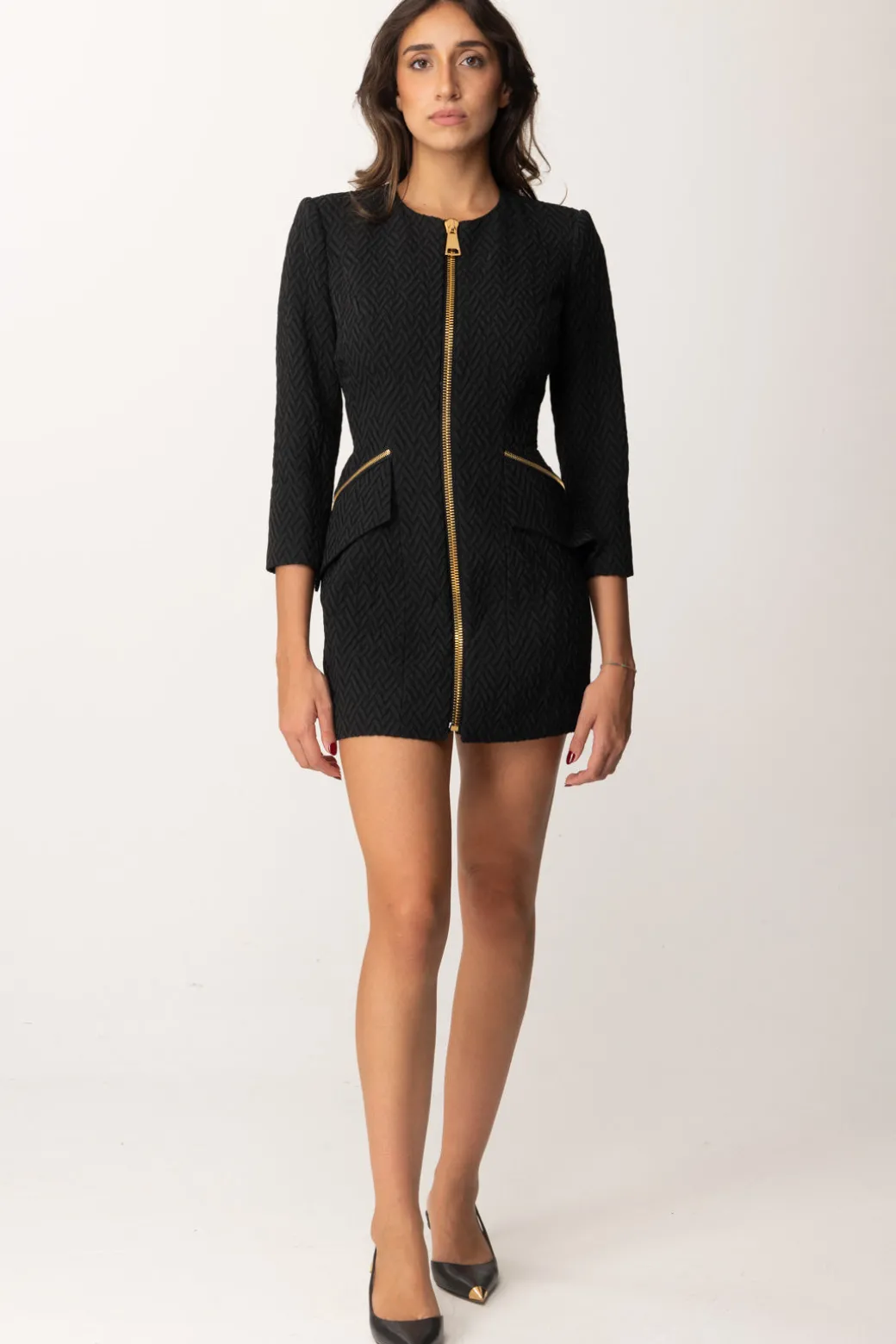 Elisabetta Franchi Mini Abito In Tweed a Resca con ZipNERO