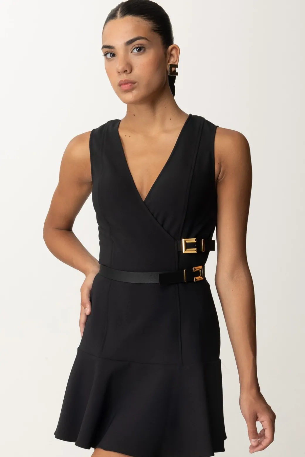 Elisabetta Franchi Mini Abito Stretch con CinturiniNERO