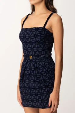 Elisabetta Franchi Mini Abito con Stampa Flock e CinturaNAVY