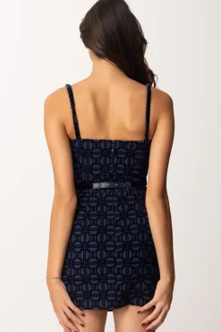 Elisabetta Franchi Mini Abito con Stampa Flock e CinturaNAVY
