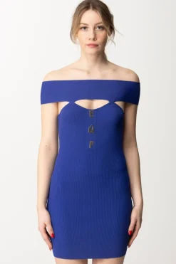 Elisabetta Franchi Mini Abito In Maglia Off-shoulderBLUE INDACO