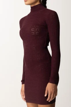 Elisabetta Franchi Mini Abito In Punto Rete con Pattern Logo Rouge NoirROUGE NOIR