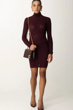 Elisabetta Franchi Mini Abito In Punto Rete con Pattern Logo Rouge NoirROUGE NOIR