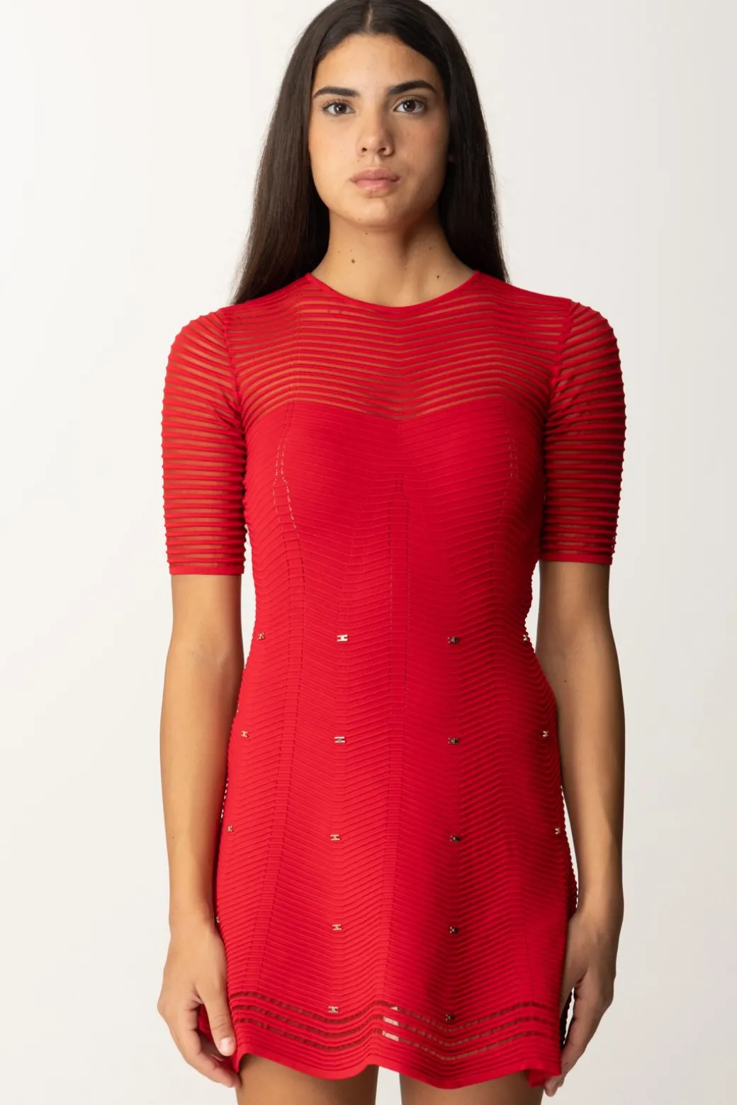 Elisabetta Franchi Miniabito In Viscosa Motivo Chevron con BorchieRED PASSION