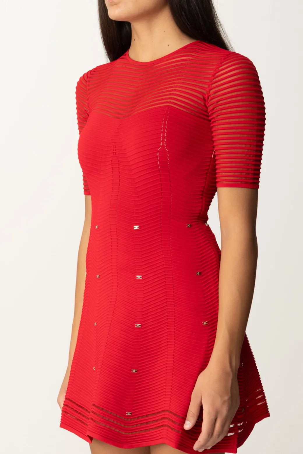 Elisabetta Franchi Miniabito In Viscosa Motivo Chevron con BorchieRED PASSION