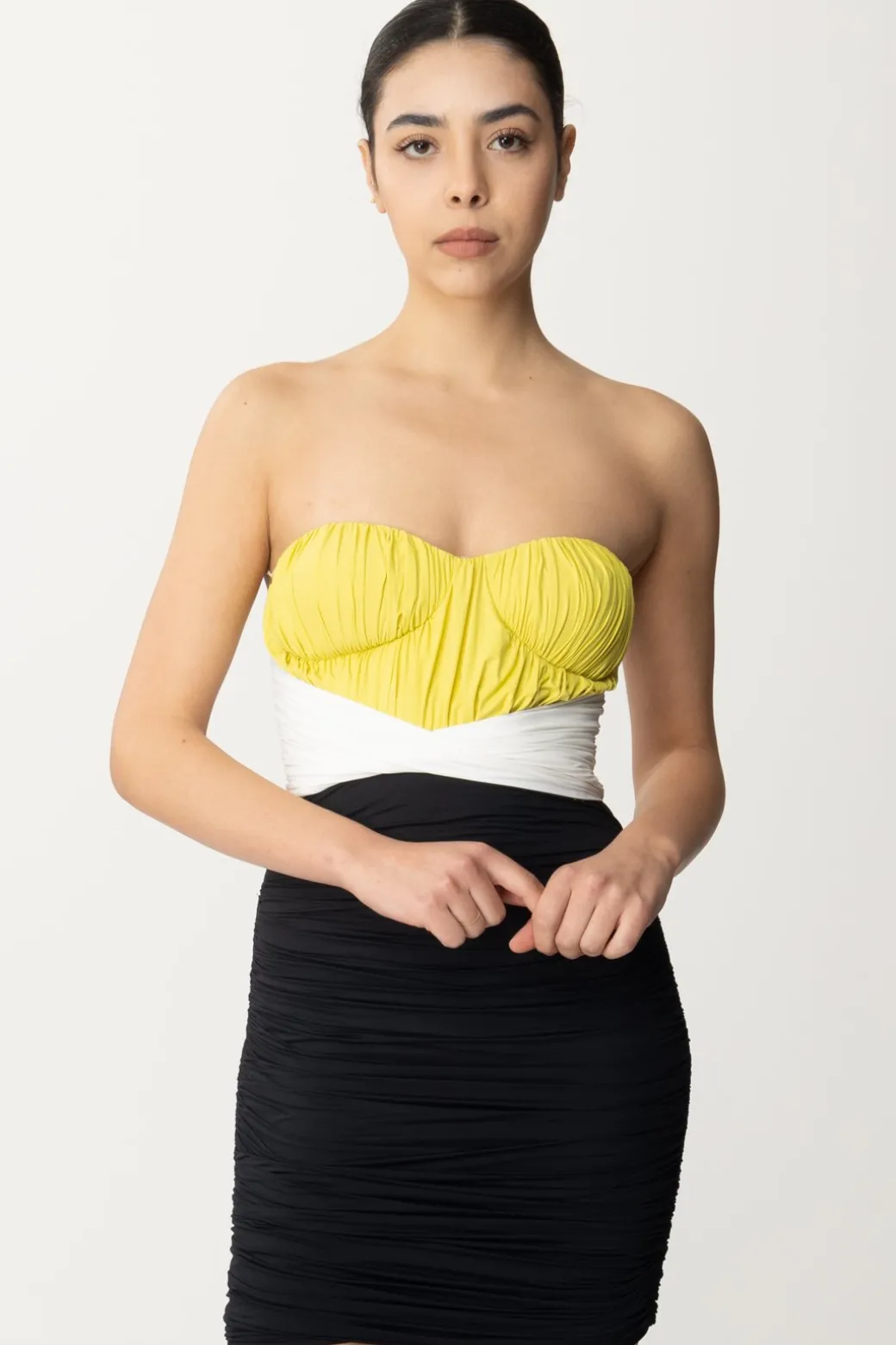 Elisabetta Franchi Miniabito Tricolor DrappeggiatoCEDRO/AVORIO/NERO