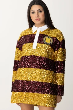 Elisabetta Franchi Miniabito In Paillettes a Righe con Colletto a CamiciaMIMOSA/ROUGE NOIR