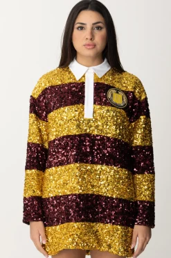 Elisabetta Franchi Miniabito In Paillettes a Righe con Colletto a CamiciaMIMOSA/ROUGE NOIR