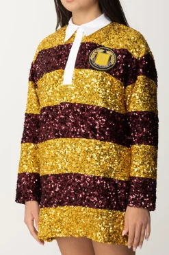 Elisabetta Franchi Miniabito In Paillettes a Righe con Colletto a CamiciaMIMOSA/ROUGE NOIR