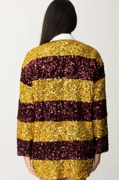 Elisabetta Franchi Miniabito In Paillettes a Righe con Colletto a CamiciaMIMOSA/ROUGE NOIR