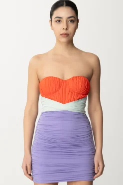 Elisabetta Franchi Miniabito Tricolor DrappeggiatoCORALLO/ACQUA/IRIS