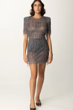 Elisabetta Franchi Miniabito Boxy In Tulle con PaillettesSTEEL