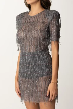 Elisabetta Franchi Miniabito Boxy In Tulle con PaillettesSTEEL