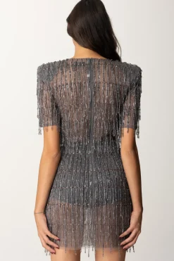 Elisabetta Franchi Miniabito Boxy In Tulle con PaillettesSTEEL