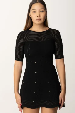 Elisabetta Franchi Miniabito In Viscosa Motivo Chevron con BorchieNERO