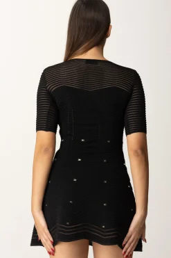 Elisabetta Franchi Miniabito In Viscosa Motivo Chevron con BorchieNERO