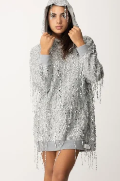 Elisabetta Franchi Miniabito In Felpa con Cappuccio e Frange Di PaillettesSILVER/GRIGIO MELANGE