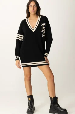 Elisabetta Franchi Miniabito In Lana Stile CollegeNERO/BURRO