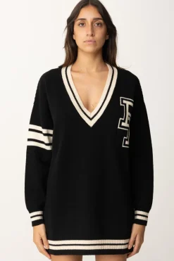 Elisabetta Franchi Miniabito In Lana Stile CollegeNERO/BURRO