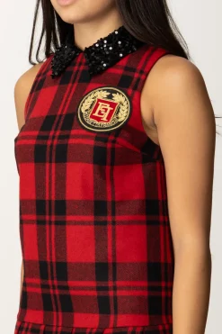 Elisabetta Franchi Miniabito Tartan con Patch RicamatoNERO/RED PASSION