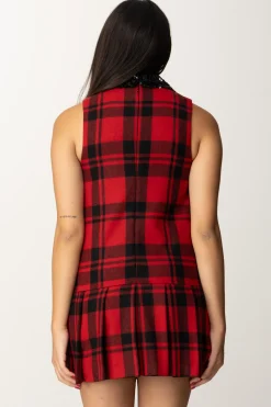 Elisabetta Franchi Miniabito Tartan con Patch RicamatoNERO/RED PASSION
