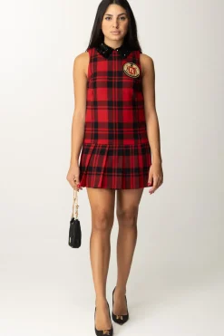 Elisabetta Franchi Miniabito Tartan con Patch RicamatoNERO/RED PASSION