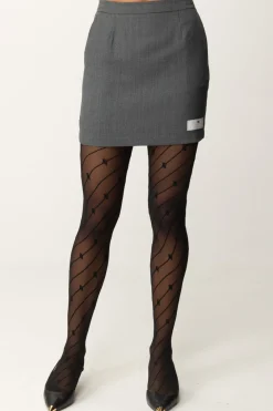 Elisabetta Franchi Minigonna In Fresco Lana con Etichetta LogoSTEEL MELANGE