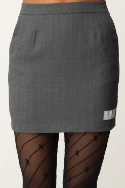 Elisabetta Franchi Minigonna In Fresco Lana con Etichetta LogoSTEEL MELANGE