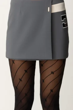 Elisabetta Franchi Minigonna a Portafoglio con Ricamo LogoSTEEL/BURRO