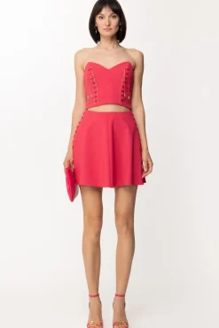 Elisabetta Franchi Minigonna Svasata con Criss-crossFUXIA