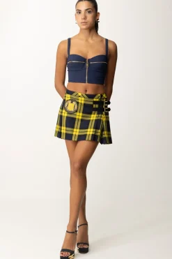 Elisabetta Franchi Minigonna a Pieghe Tartan con PatchNAVY/MIMOSA