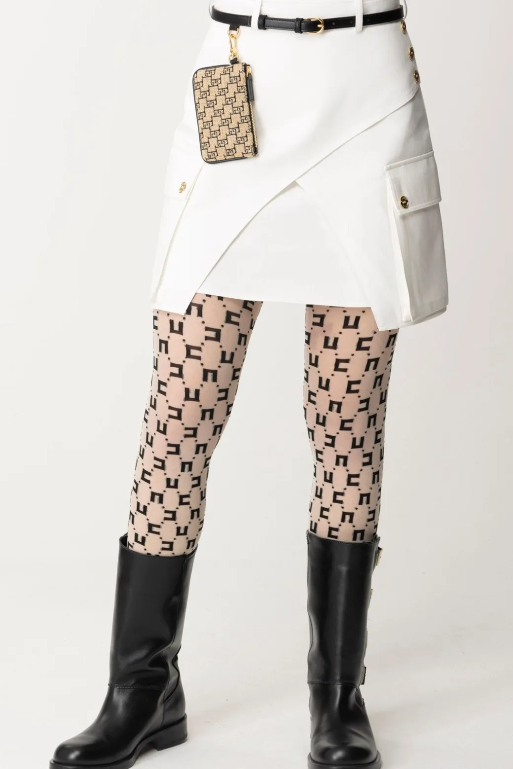 Elisabetta Franchi Minigonna con Tasconi e CinturaAVORIO