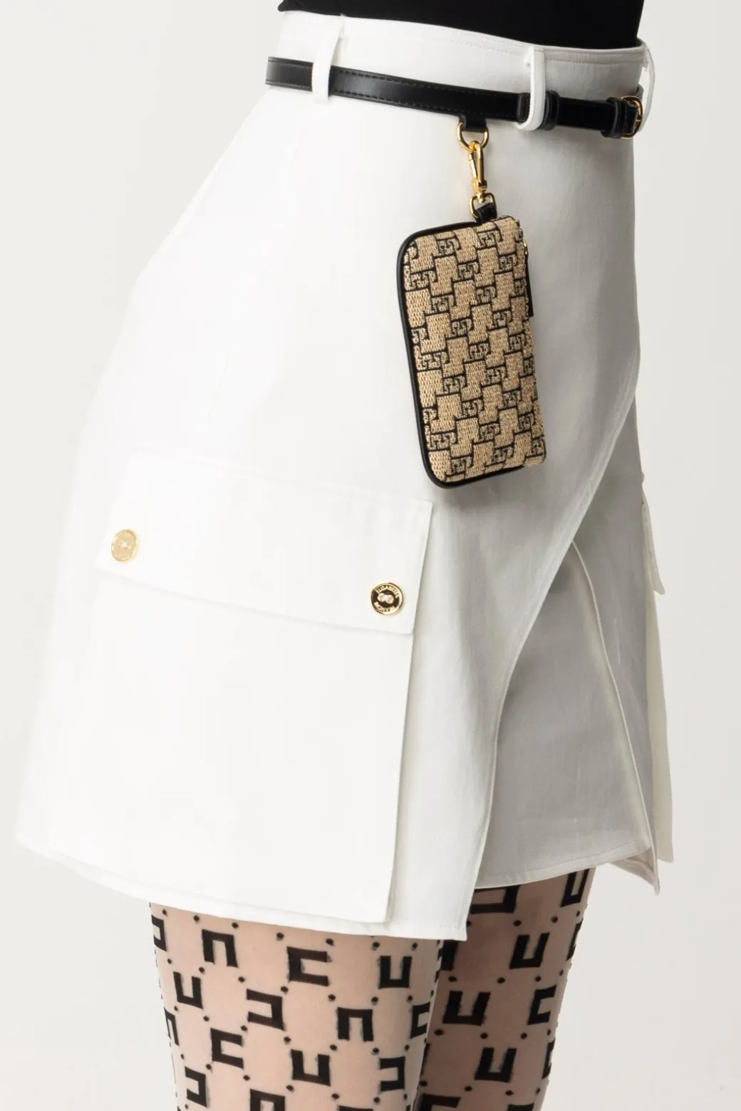 Elisabetta Franchi Minigonna con Tasconi e CinturaAVORIO