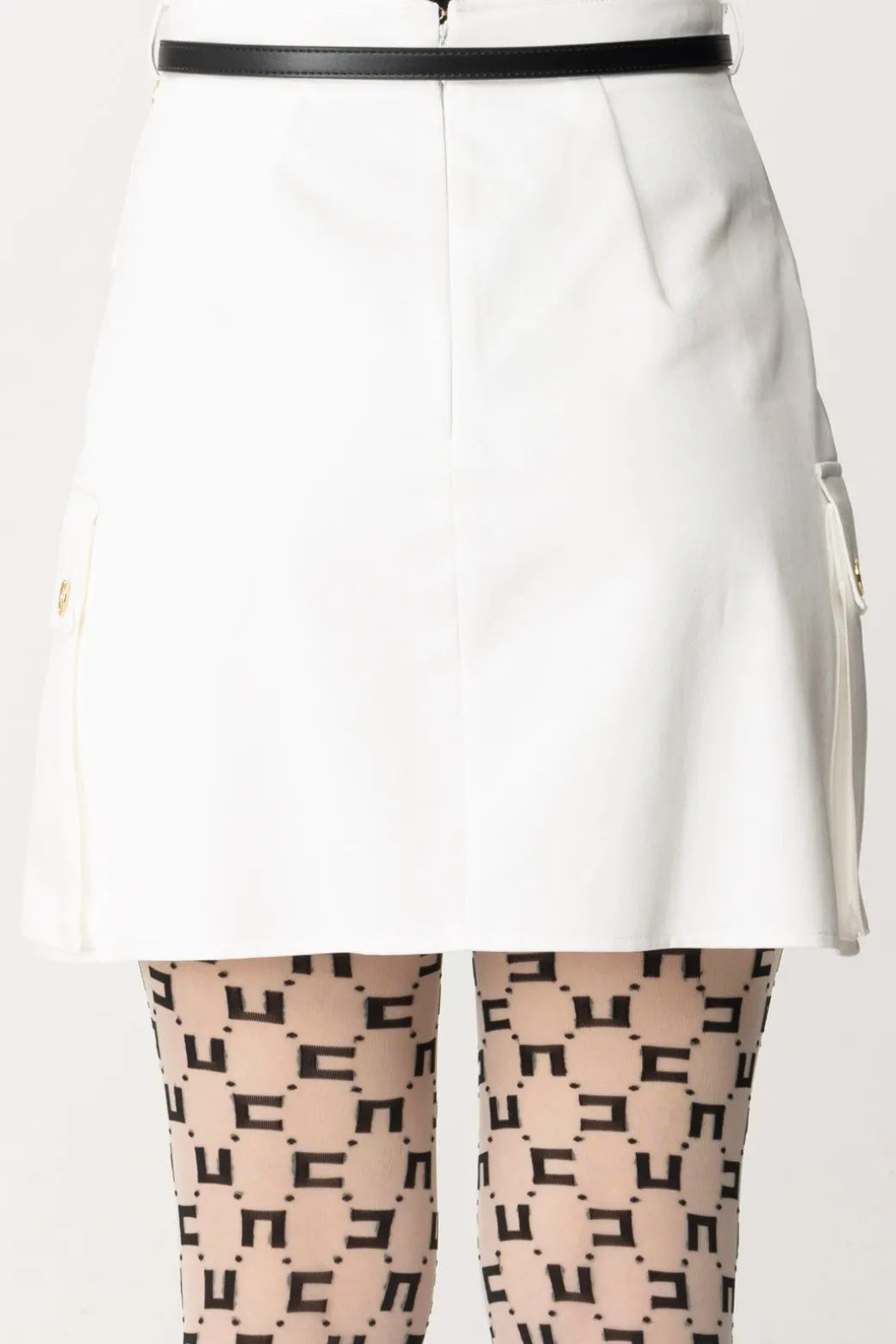 Elisabetta Franchi Minigonna con Tasconi e CinturaAVORIO