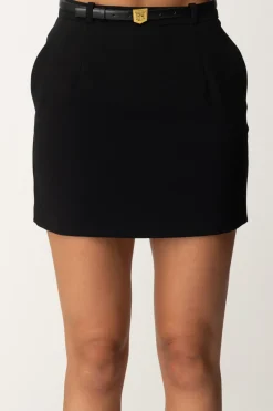 Elisabetta Franchi Minigonna con Cinturina e Ricamo LogoNERO