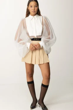Elisabetta Franchi Minigonna a Pieghe con CinturaCREMA