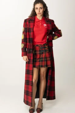 Elisabetta Franchi Minigonna a Pieghe Tartan con PatchNERO/RED PASSION