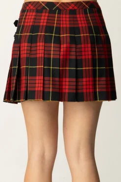 Elisabetta Franchi Minigonna a Pieghe Tartan con PatchNERO/RED PASSION