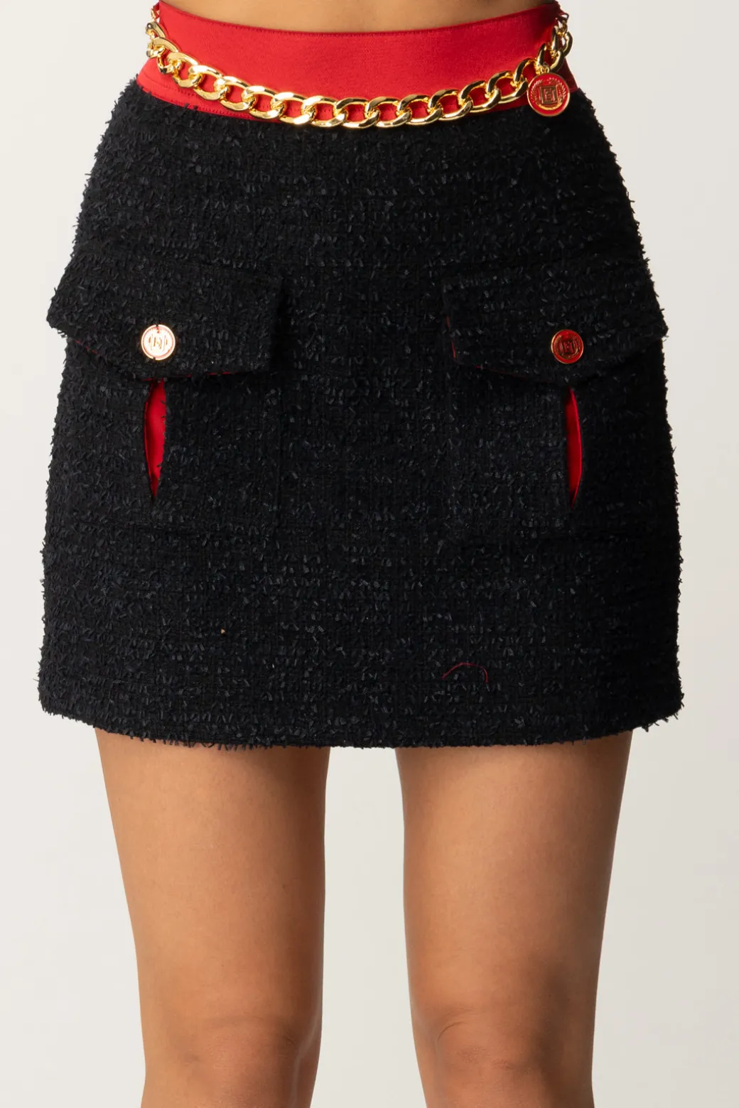 Elisabetta Franchi Minigonna In Tweed con TascheNERO/RED PASSION