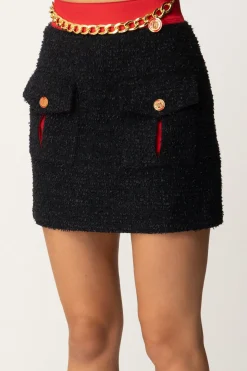 Elisabetta Franchi Minigonna In Tweed con TascheNERO/RED PASSION