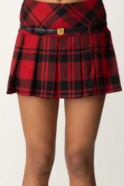 Elisabetta Franchi Minigonna a Pieghe Tartan con CinturaRED PASSION/NERO