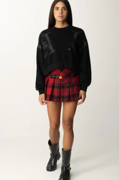 Elisabetta Franchi Minigonna a Pieghe Tartan con CinturaRED PASSION/NERO