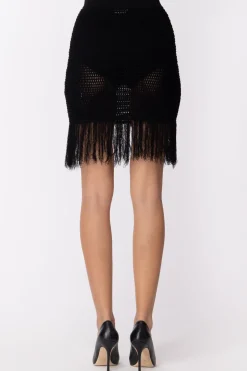 Elisabetta Franchi Minigonna Punto Uncinetto con FrangeNERO