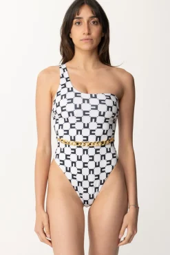 Elisabetta Franchi Monokini Stampa Logo e CatenaBURRO/NERO