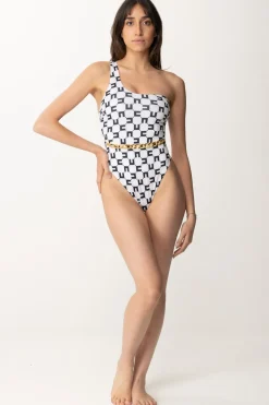 Elisabetta Franchi Monokini Stampa Logo e CatenaBURRO/NERO
