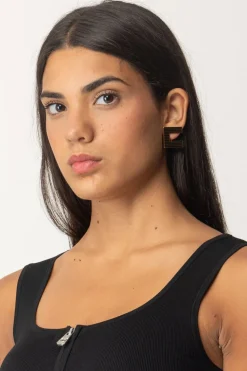 Elisabetta Franchi Orecchini Logo a Righe SmaltateORO GIALLO/NERO