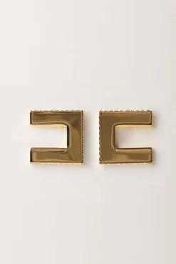 Elisabetta Franchi Orecchini Logo C con StrassORO GIALLO