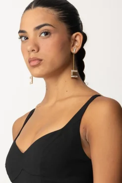 Elisabetta Franchi Orecchini Logo Pendenti con StrassORO GIALLO