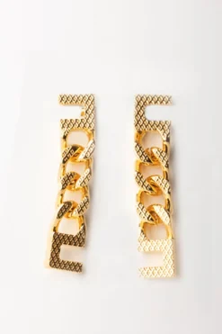 Elisabetta Franchi Orecchini Pendenti con Groumette ZigrinataORO GIALLO